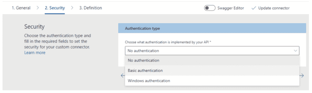 Step 2 Security - Choose Authentication Type